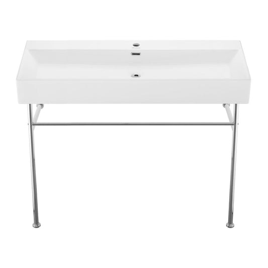 Swiss Madison Claire 40 Ceramic Console Sink White Basin Chrome Legs
