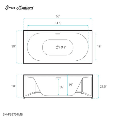 Swiss Madison Pierre 60" Soaking Freestanding Bathtub in Glossy White, Black Frame Included