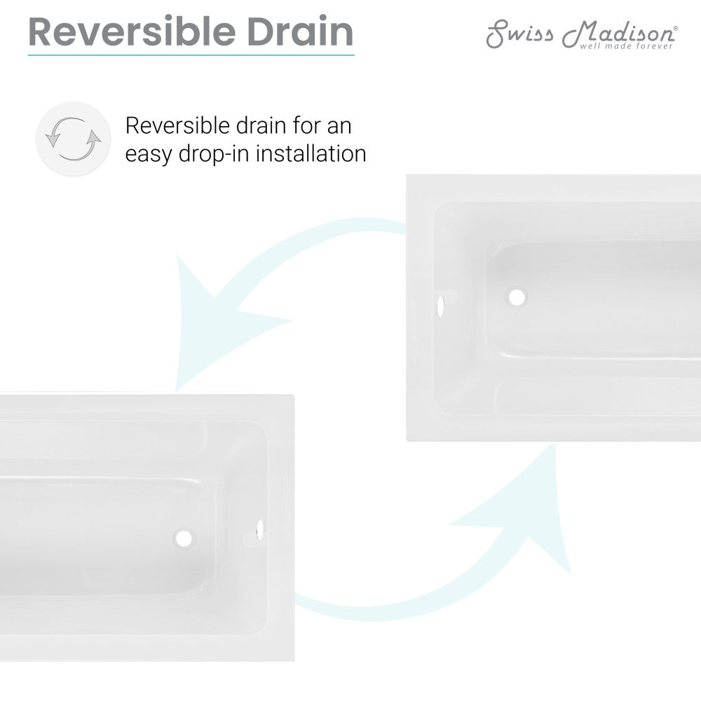 Swiss Madison Voltaire 48" x 32" Reversible Drain Drop-In Bathtub