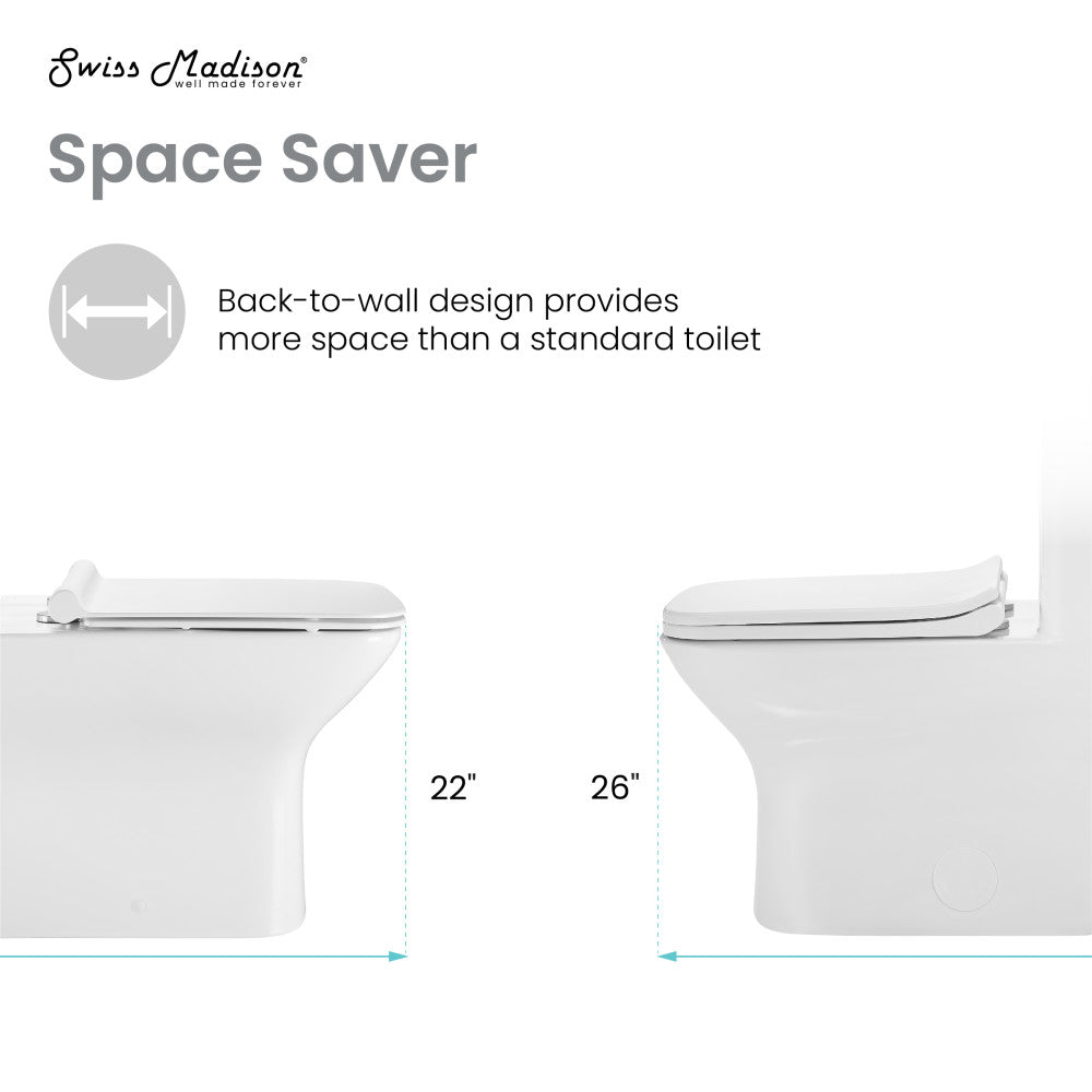 Swiss Madison Carre Back to Wall Toilet Bowl Bundle in Glossy White