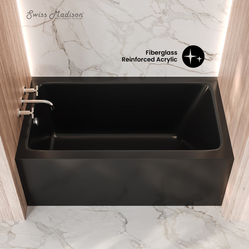 Swiss Madison Voltaire 54 x 30 Skirted Left Drain Soaking Apron Bathtub in Glossy Black
