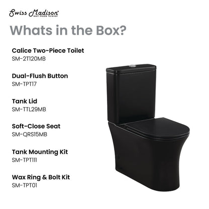 Swiss Madison Calice Two-Piece Elongated Rear Outlet Toilet Dual-Flush 0.8/1.28 gpf in Matte Black