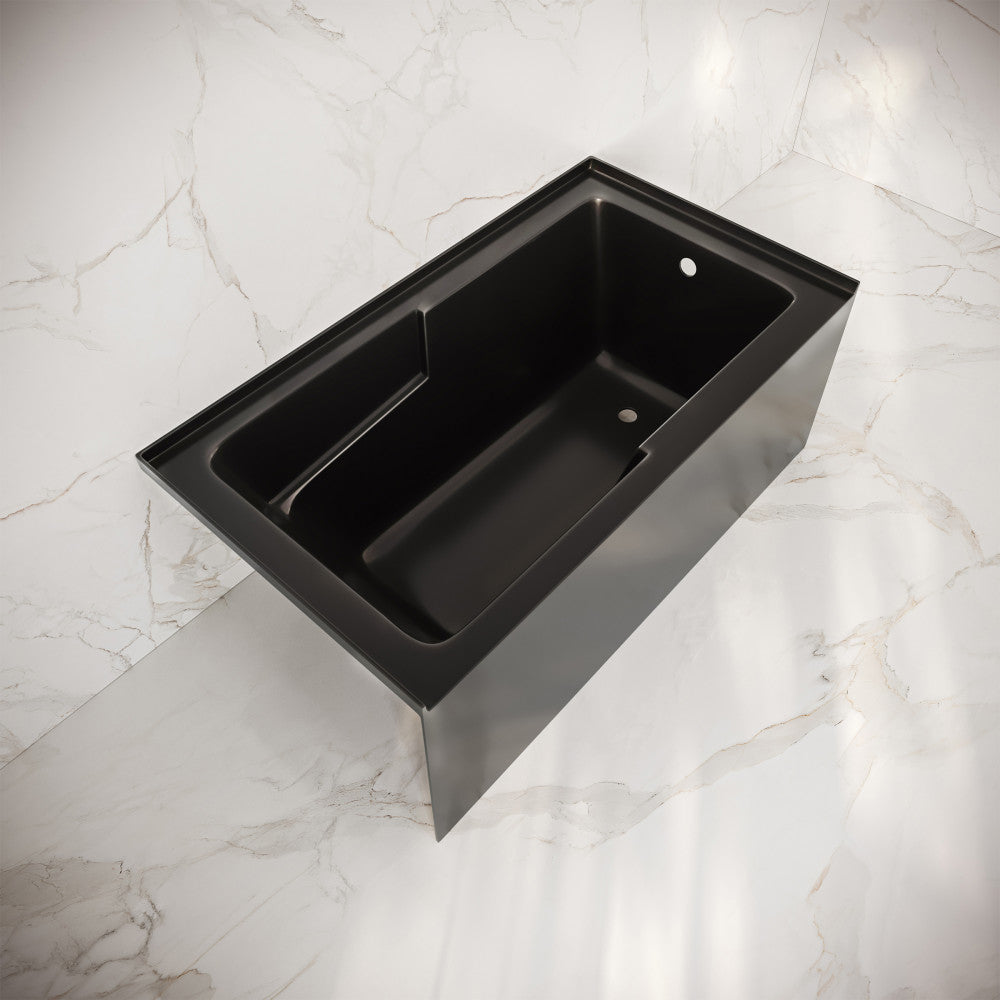 Swiss Madison Voltaire 54 x 30 Skirted Right Drain Soaking Apron Bathtub in Glossy Black with Integrated Armrest