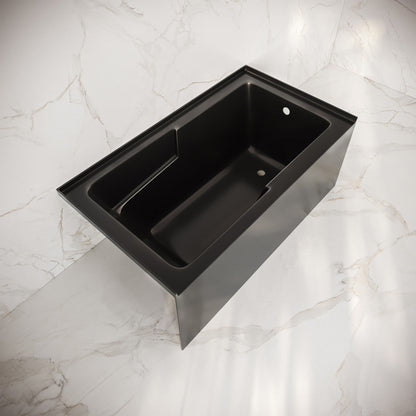 Swiss Madison Voltaire 54 x 30 Skirted Right Drain Soaking Apron Bathtub in Glossy Black with Integrated Armrest