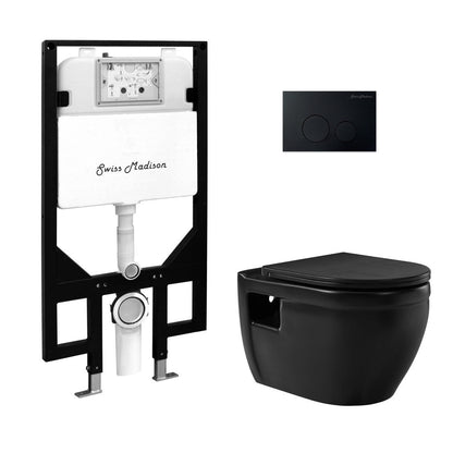 Swiss Madison Ivy Wall-Hung Toilet Bundle 0.8/1.6 GPF Dual Flush in Matte Black with Black Flush Plate