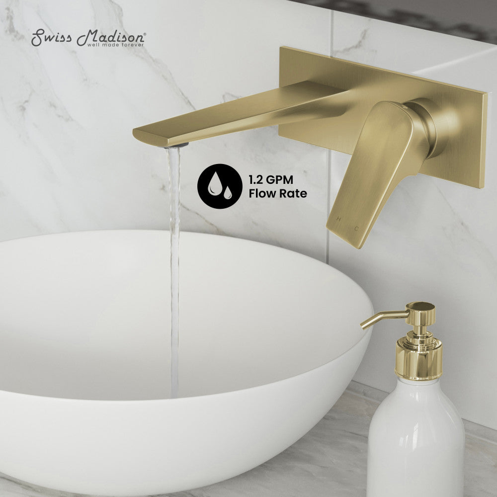 Swiss Madison Monaco Single-Handle, Wall-Mount, Bathroom Faucet in Brushed Gold