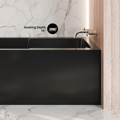 Swiss Madison Voltaire 54 x 30 Skirted Right Drain Soaking Apron Bathtub in Glossy Black with Integrated Armrest