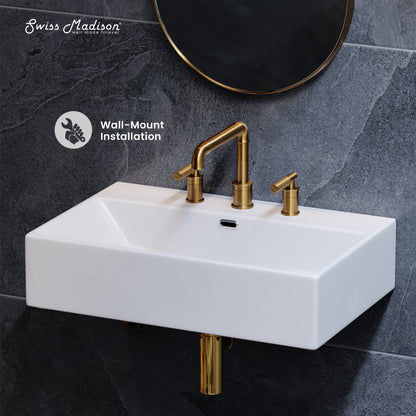 Swiss Madison Claire 24" Rectangle Wall-Mount Bathroom Sink with 8" Widespread Holes