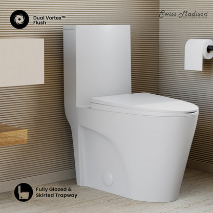 Swiss Madison St. Tropez One-Piece Elongated Toilet Vortex Dual-Flush in Matte White 1.1/1.6 gpf