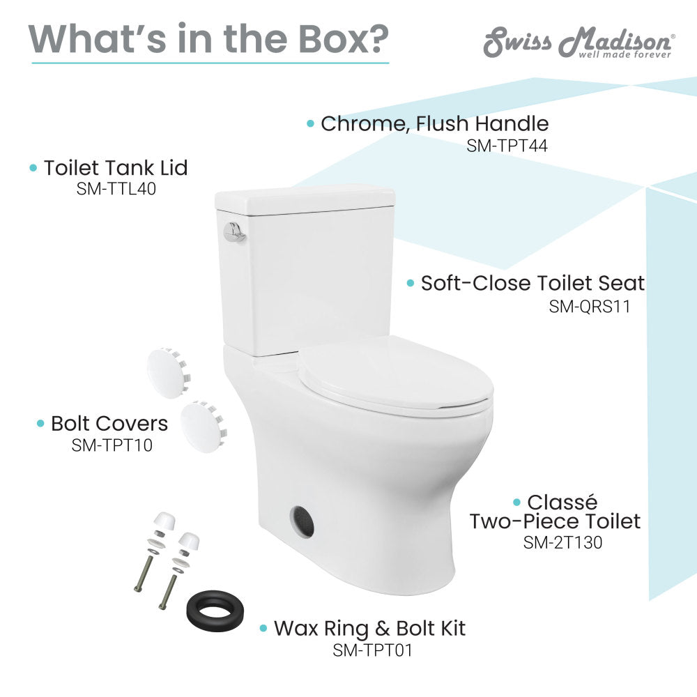 Swiss Madison Classe Two-Piece Elongated Left Side Flush Handle Toilet 1.28 gpf