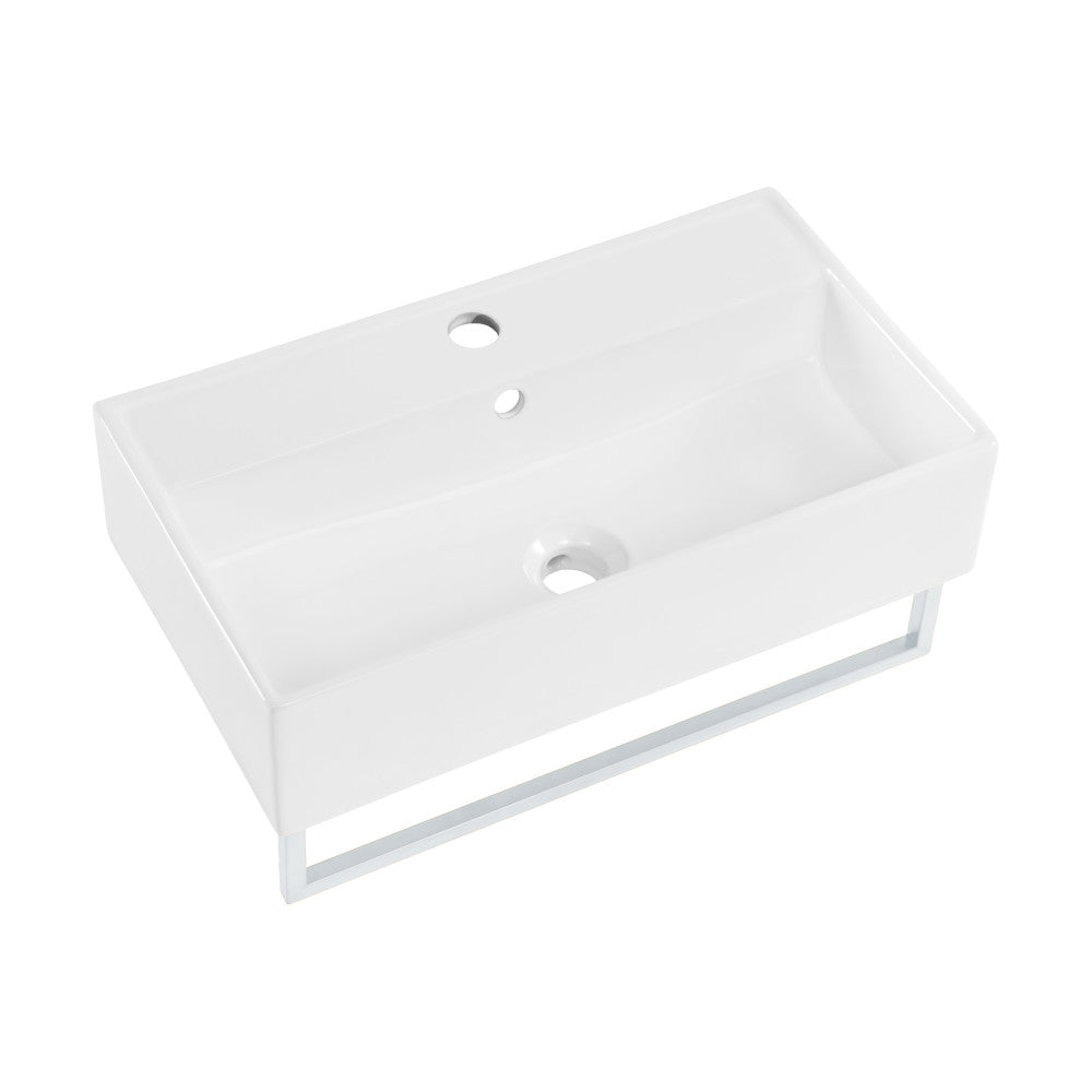 Swiss Madison Claire 22" Wall-Mount Bathroom Sink with Silver Towel Bar