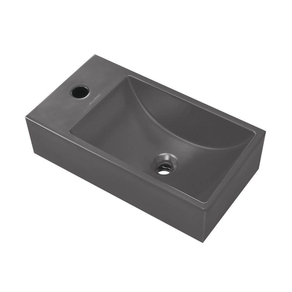 Swiss Madison Lisse 16" Concrete Rectangle Wall-Mounted Sink with Left Side Faucet Mount in Matte Dark Gray