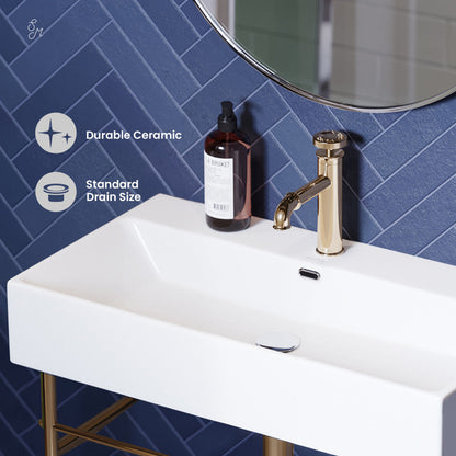 Swiss Madison Claire 30 Ceramic Console Sink White Basin Gold Legs