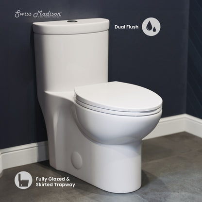 Swiss Madison Sublime One Piece Elongated Toilet Dual Flush, Black Hardware 1.1/1.6 gpf