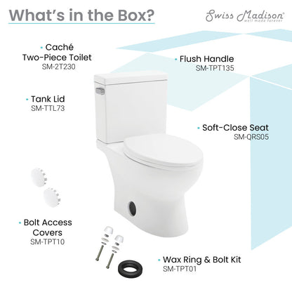Swiss Madison Cache Two-Piece Elongated Toilet Left Side Flush Handle Toilet 1.28 gpf