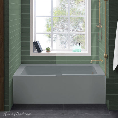 Swiss Madison Voltaire 60" x 32" Right-Hand Drain Alcove Bathtub with Apron and Armrest in Matte Grey
