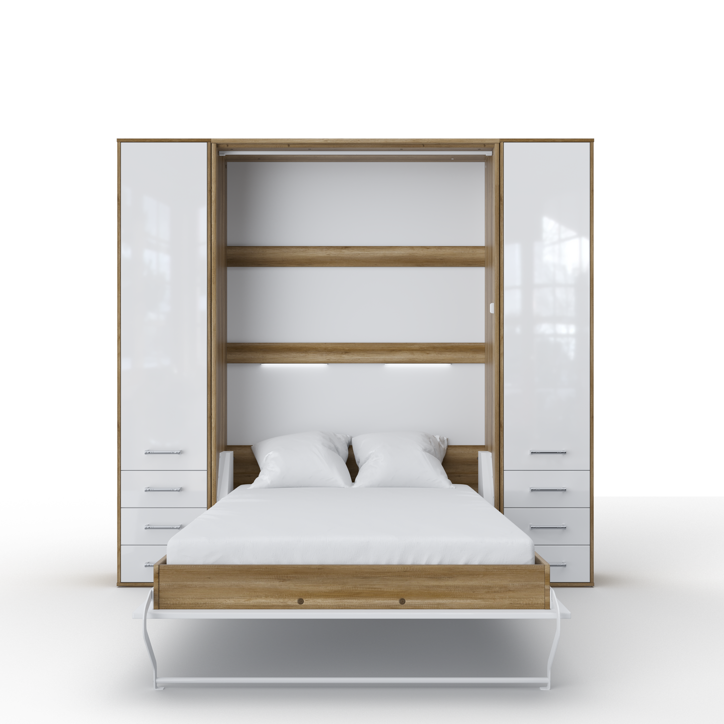 Maxima House Invento Vertical Wall Bed, European Full XL Size with 2 cabinets