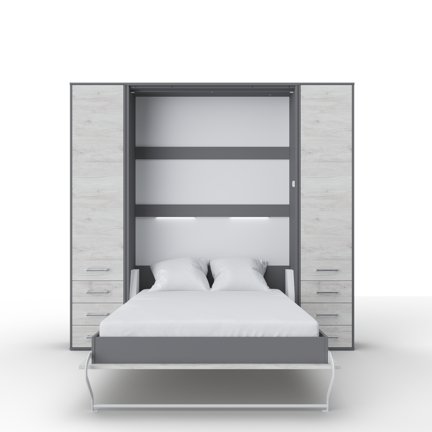 Maxima House Invento Vertical Wall Bed, European Full XL Size with 2 cabinets