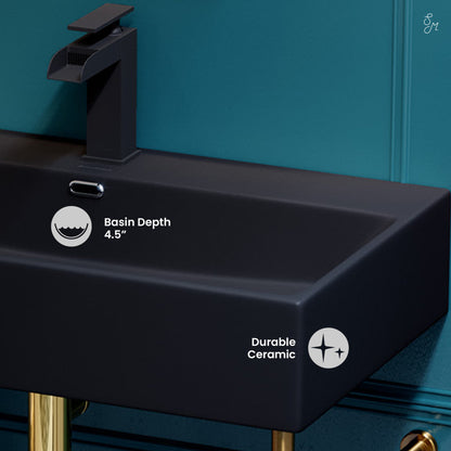 Swiss Madison Claire 30 Ceramic Console Sink Matte Black Basin Brushed Gold Legs