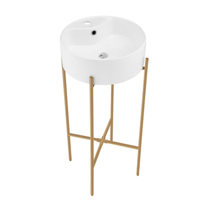 Swiss Madison Monaco 16" Round Console Sink with Faucet Mount, White Basin Brushed Gold Legs
