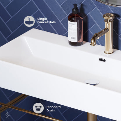 Swiss Madison Claire 40 Ceramic Console Sink White Basin Gold Legs