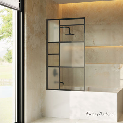 Swiss Madison Leiden 34 x 58 Framed Fixed 3/8 in. (10mm) Frosted Tempered Glass Tub Door with Black Matte Frame