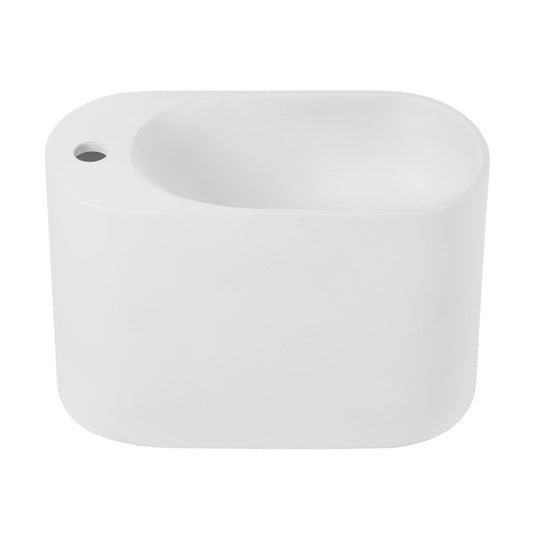 Swiss Madison Terre 18" Solid Surface Oval Wall-Mounted Sink with Left Side Faucet Mount in Matte White