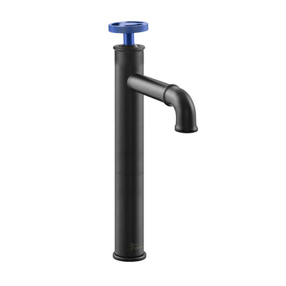 Swiss Madison Avallon Single Hole, Single-Handle Wheel, High Arc Bathroom Faucet in Matte Black with Blue Handles