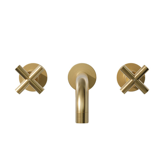 Swiss Madison Ivy 8 in. Widespread Double Cross-Handle Wall Mount Bathroom Faucet in Brushed Gold