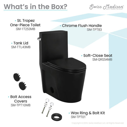 Swiss Madison St. Tropez One-Piece Elongated Toilet Left Side Vortex Flush Handle in Matte Black 1.28 gpf