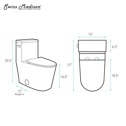 Swiss Madison Liberte One-Piece 12" Rough-in 1.28 GPF Left-Hand Flush Elongated ADA Toilet in Glossy White