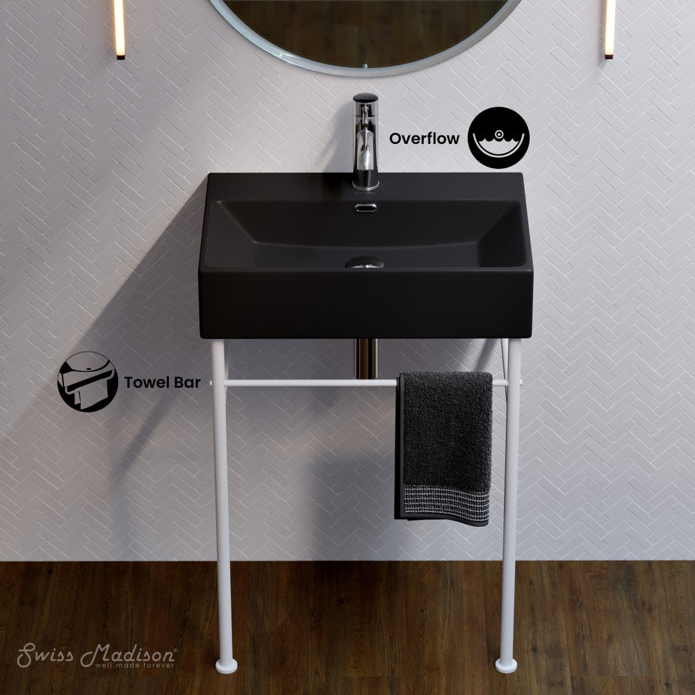 Swiss Madison Claire 24 Ceramic Console Sink Matte Black Basin Matte White Legs