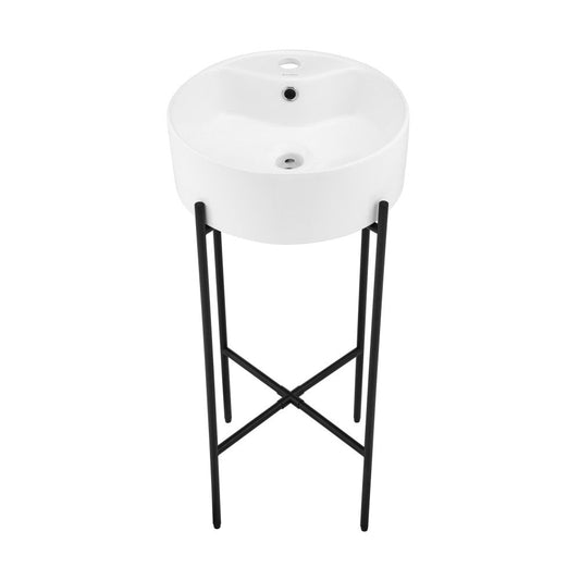 Swiss Madison Monaco 16" Round Console Sink with Faucet Mount, White Basin Matte Black Legs