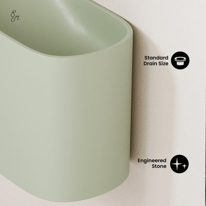 Swiss Madison Terre 18" Solid Surface Oval Wall-Mounted Sink with Left Side Faucet Mount in Matte Palm Green