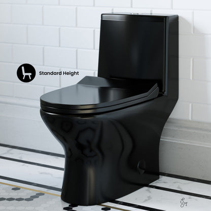 Swiss Madison Ivy One Piece Toilet Dual Vortex Flush in Glossy Black 1.1/1.6 gpf
