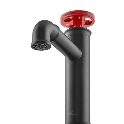 Swiss Madison Avallon Single Hole, Single-Handle, Bathroom Faucet in Matte Black with Red Handle