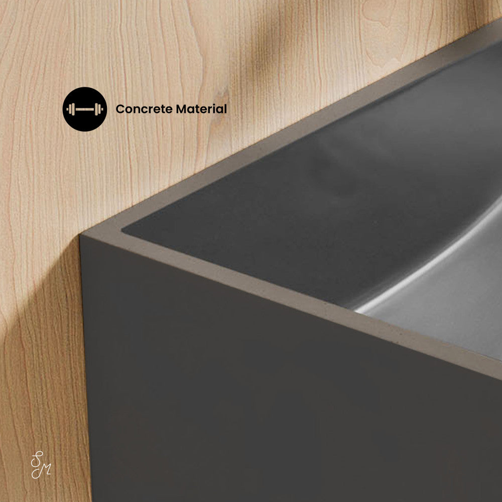Swiss Madison Lisse 16" Concrete Rectangle Wall-Mounted Sink with Right Side Faucet Mount in Matte Dark Gray