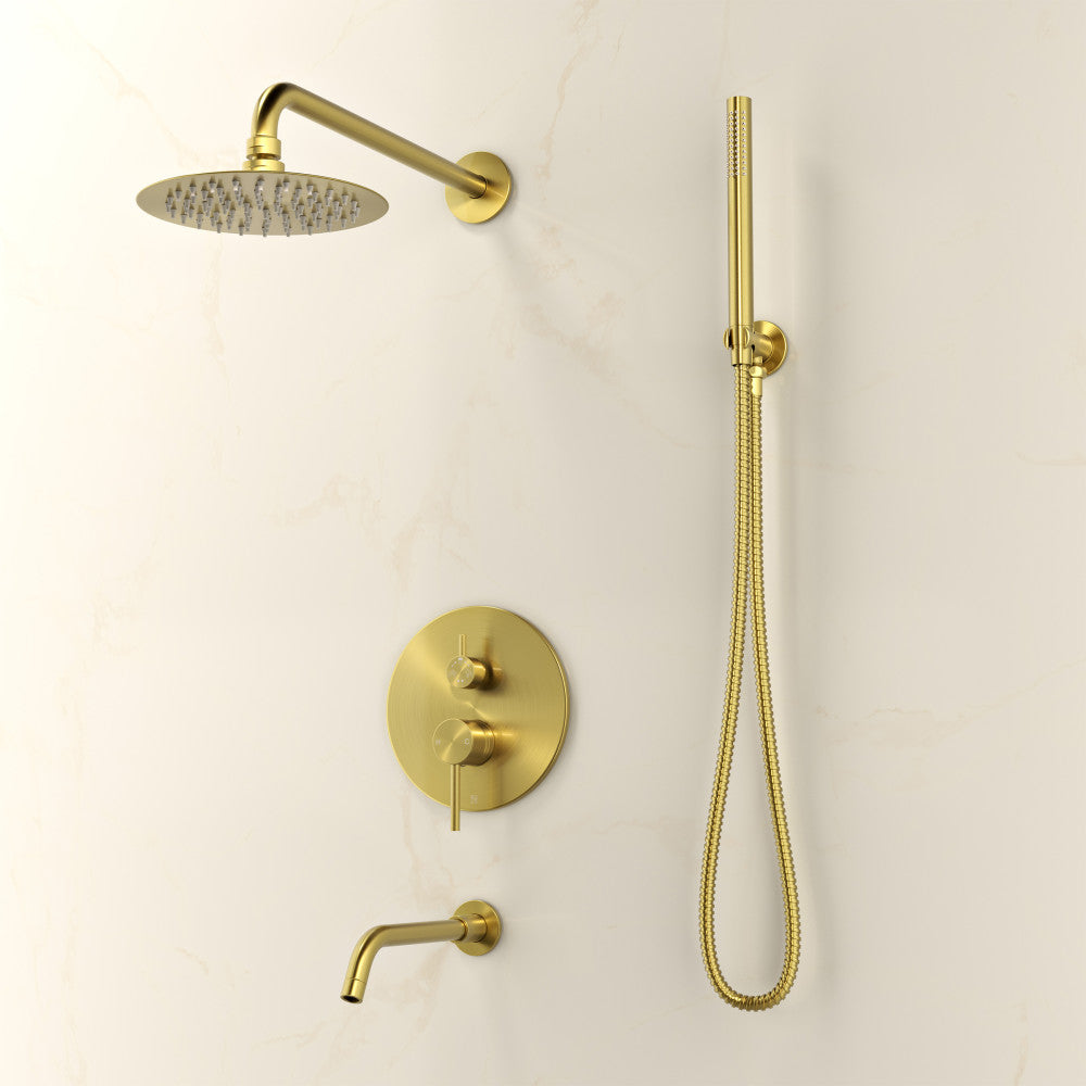 Swiss Madison Ivy 1.8 GPM Wall Mount Fixed Shower Head with Hand Sprayer and Tub Filler in Brushed Gold, Valve Included