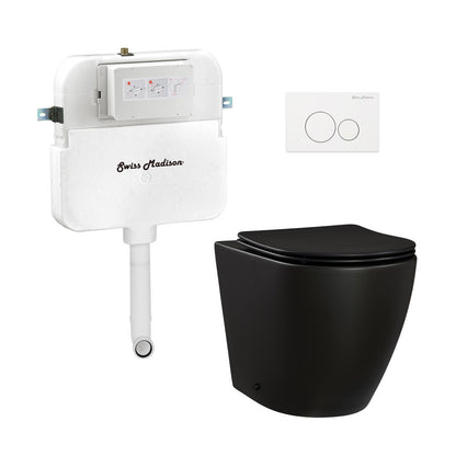 Swiss Madison St. Tropez Back-to-Wall Toilet Bundle 0.8/1.6 GPF Dual Flush in Matte Black with White Flush Plate