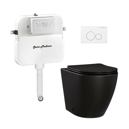 Swiss Madison St. Tropez Back-to-Wall Toilet Bundle 0.8/1.6 GPF Dual Flush in Matte Black with White Flush Plate