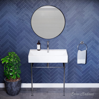 Swiss Madison Claire 30 Ceramic Console Sink White Basin Chrome Legs