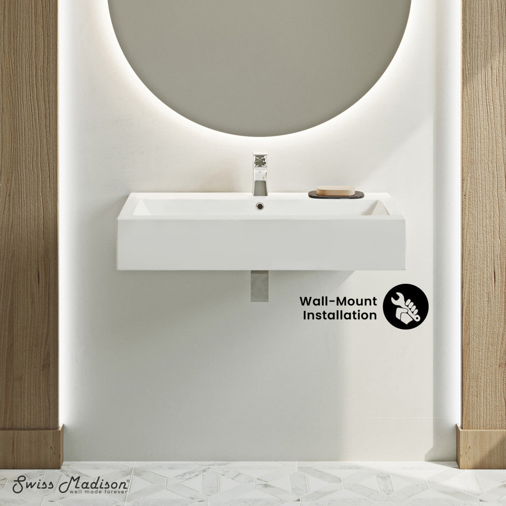 Swiss Madison Voltaire Wide Rectangle Wall-Mount Sink in Shiny White