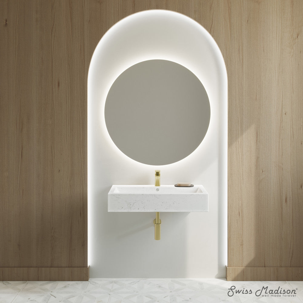 Swiss Madison Voltaire Wide Rectangle Wall Hung Sink in Static Marble