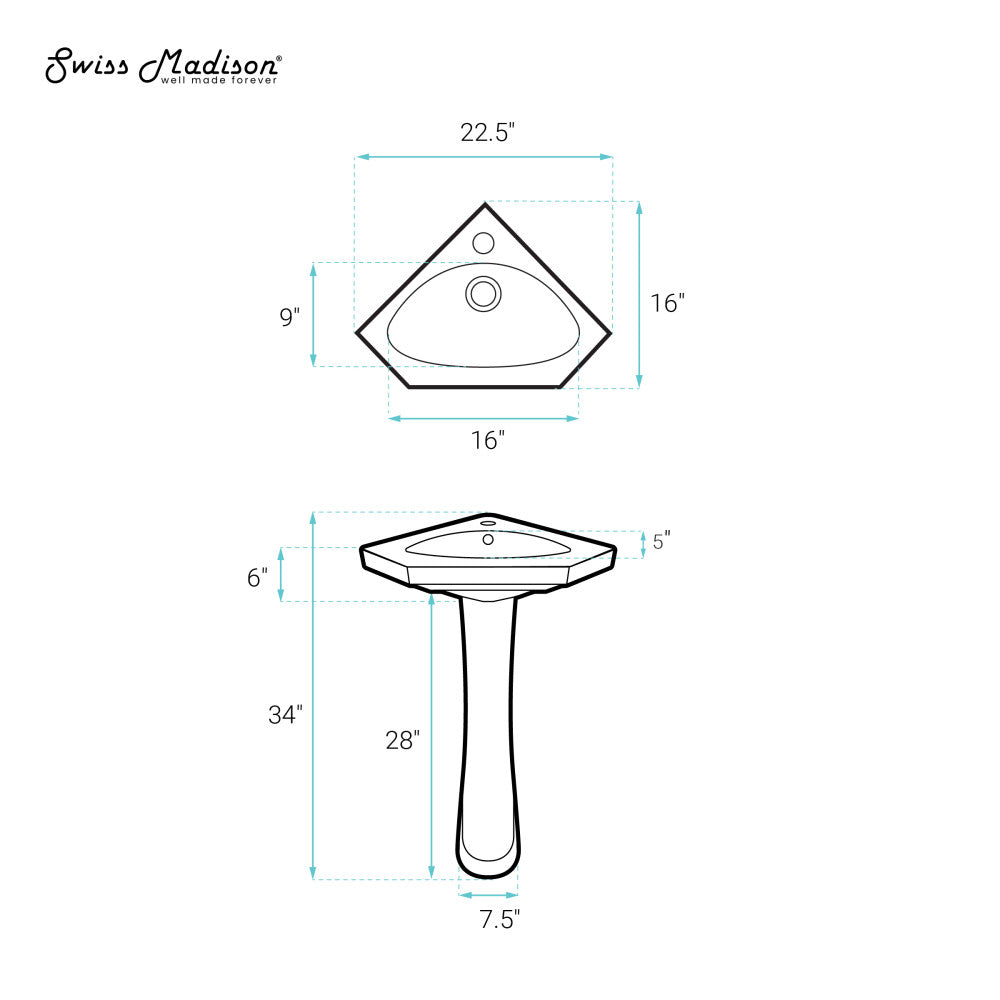 Swiss Madison St.Tropez Corner Two-Piece Pedestal Sink