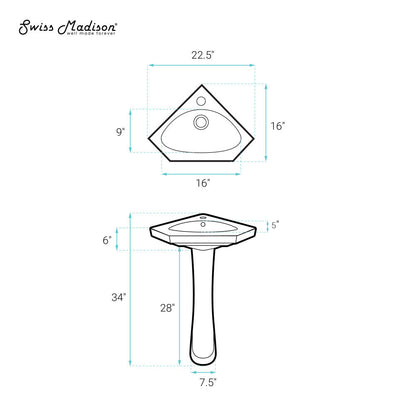 Swiss Madison St.Tropez Corner Two-Piece Pedestal Sink
