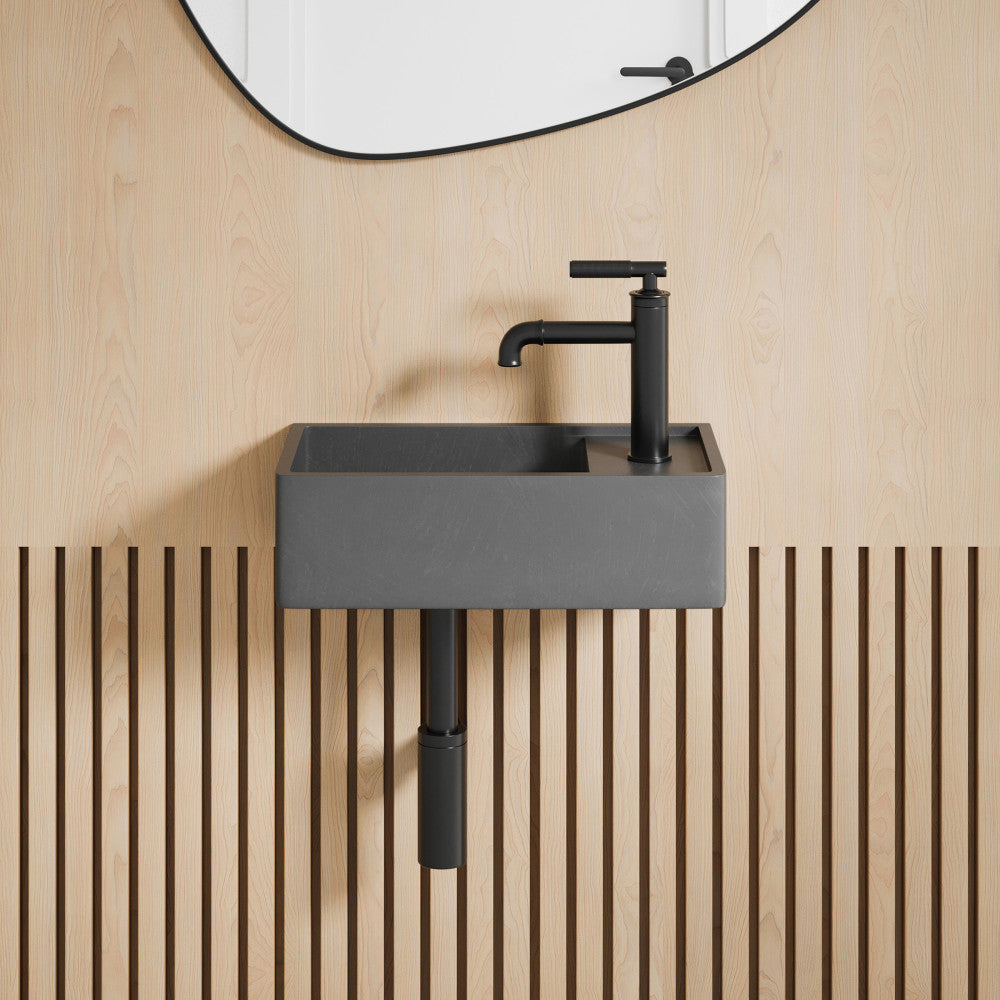 Swiss Madison Lisse 16" Concrete Rectangle Wall-Mounted Sink with Right Side Faucet Mount in Matte Dark Gray