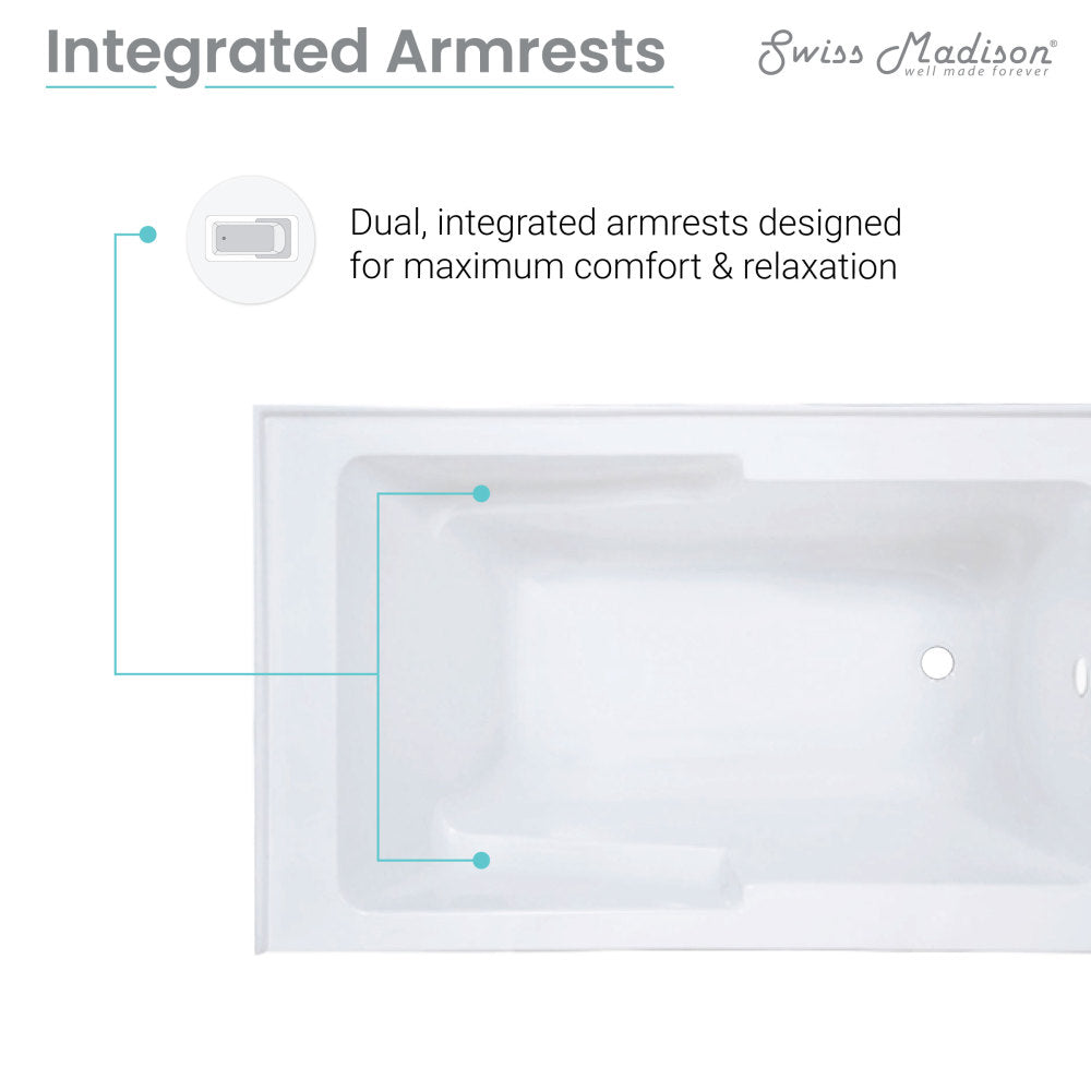 Swiss Madison Voltaire 54 x 30 Skirted Right Drain Soaking Alcove Bathtub in Glossy White with Integrated Armrest