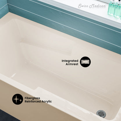 Swiss Madison Voltaire 60" x 32" Right-Hand Drain Alcove Bathtub with Apron in Bisque
