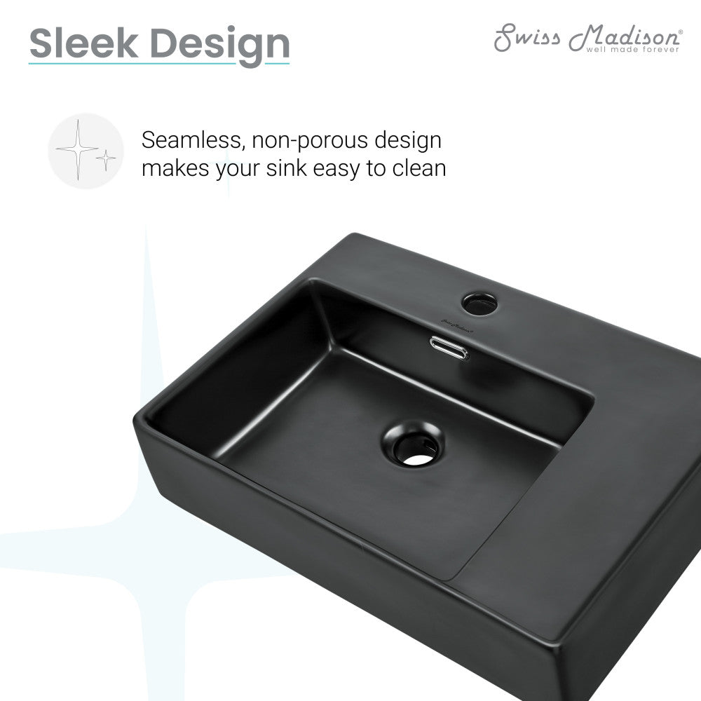 Swiss Madison St. Tropez 24 x 18 Ceramic Wall Hung Sink with Left Side Faucet Mount, Matte Black