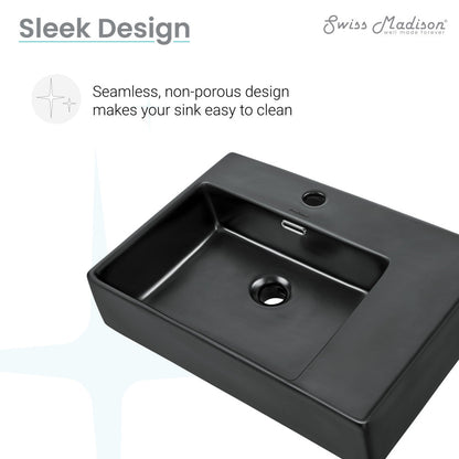 Swiss Madison St. Tropez 24 x 18 Ceramic Wall Hung Sink with Left Side Faucet Mount, Matte Black